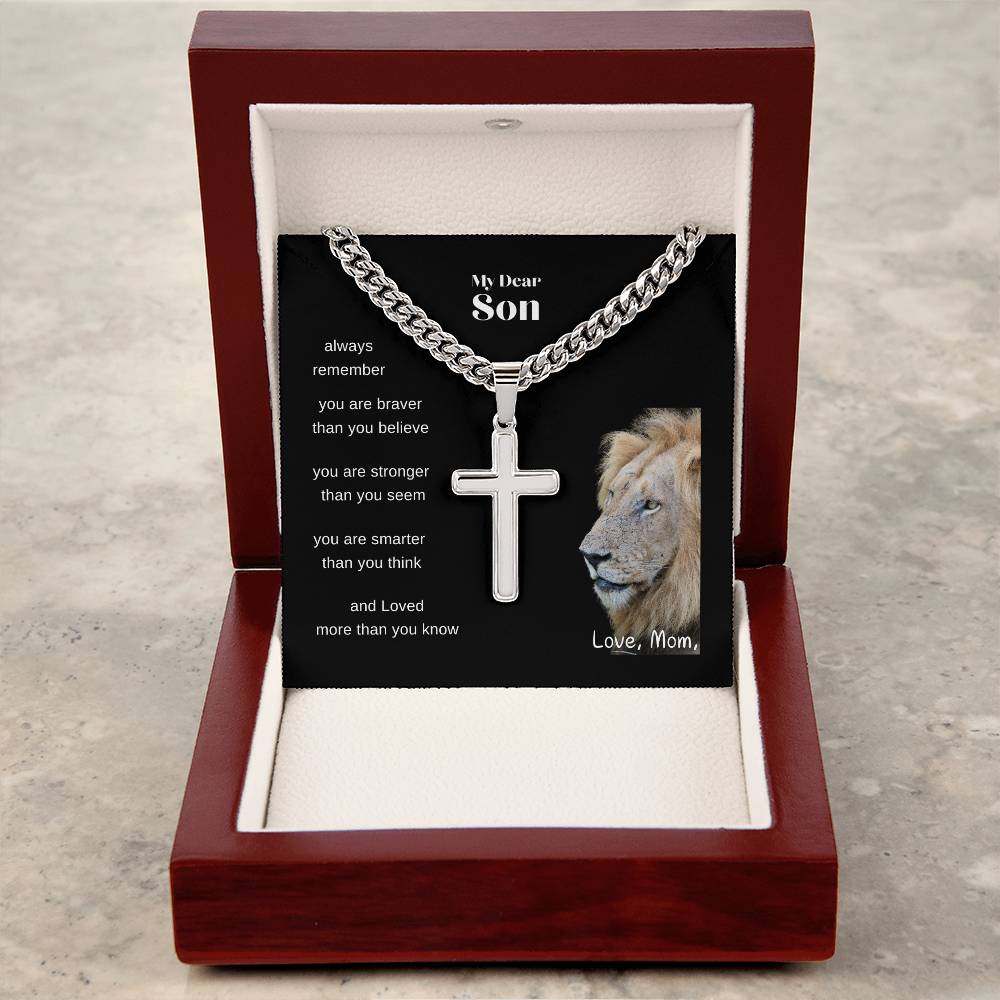 To My Son | Cross Necklace on Cuban Chain from Mom